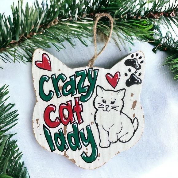 Pawsitively Purr-fect Handprinted Crazy Cat Lady Ornament - Peraonalized Gift - Picture 2 of 8
